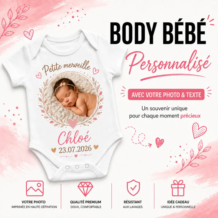 Body bébé personnalisé – coton, prénom ou photo