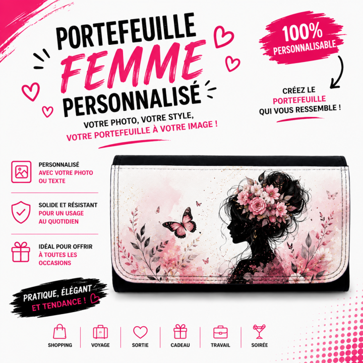 Portefeuille femme personnalisé – photo ou prénom